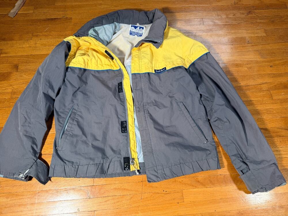 Vintage Powderhorn 3 USA Made Colorblock Ski Jacket Gray Yellow Gorpcore Distres